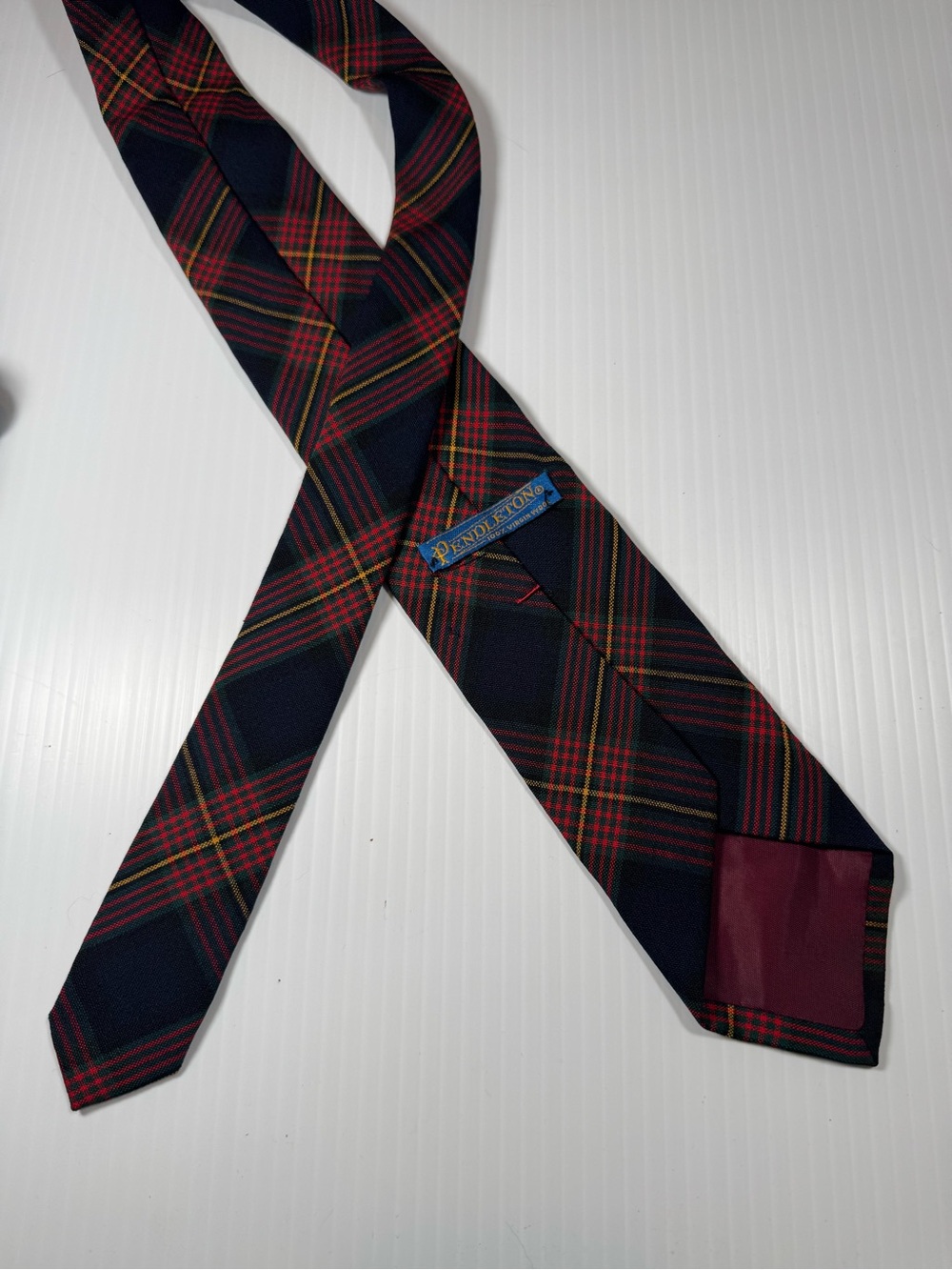 Vintage Pendleton Navy, Red & Green Tartan Plaid Tie in wool.